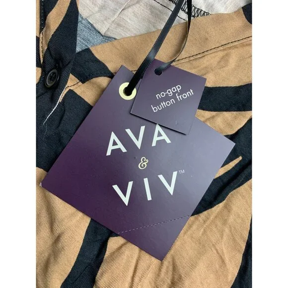 Ava & Viv Womens Plus Size Black & Tan Abstract Button-Front Shirt Size XXL - Picture 11 of 11